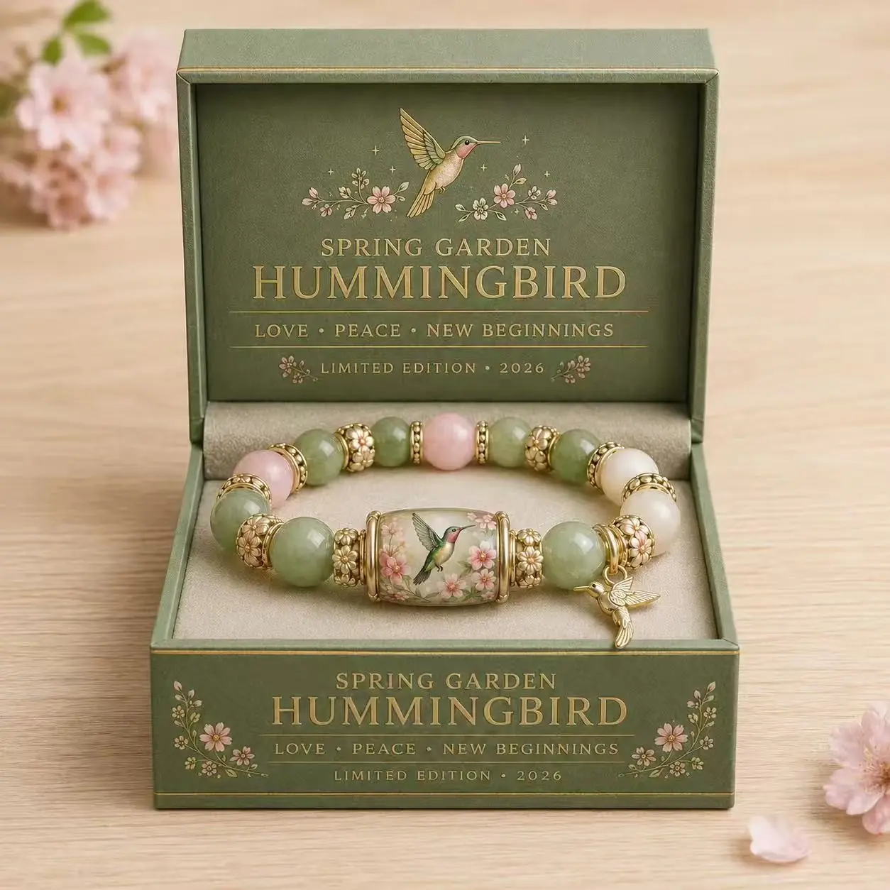Beaded Bracelet with Gift Box, Bee Sunflower Turtle Hummingbird Cardinal Butterfly Charms, Elastic Stone Beaded Bracelet, Women Girls Jewelry Gift, Adjustable Charm Bracelet