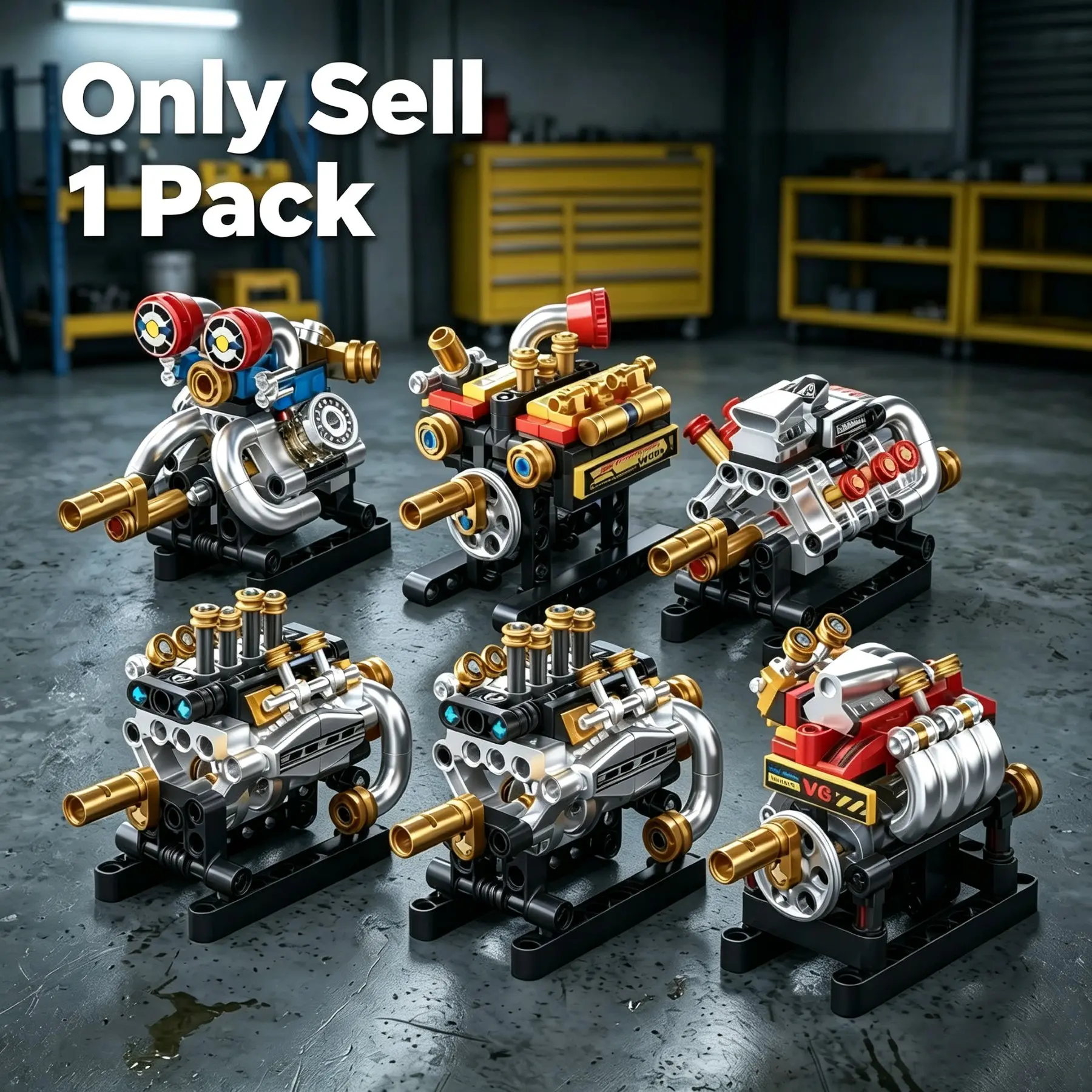 TOOUEE 1 Pack Mini Six Style Engine Model Building Kit, Detailed Mechanical Engine Block Display Set, Desktop DIY Toy for Adults Teens Car Enthusiasts Gearheads, Christmas Birthday Halloween Stocking Stuffer Gift for Men Dad Boyfriend Boys