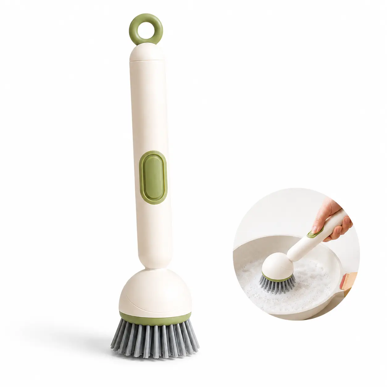 Soap Dispensing Dish Brush with Refillable Handle, 6-Angle Adjustable Kitchen Scrub Brush, Leakproof Palm Cleaning Brush for Pots, Pans, Sink & Cookware