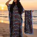 Women's Boho Print Long Beach Cover-Up, Loose Batwing Sleeve, Soft Breathable Fabric, Casual Home Wear, Hotel, Pool, Tropical Beach, Swimsuit Cover Up
