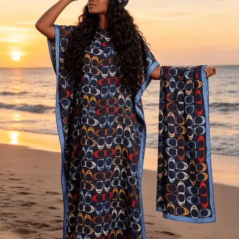 Women's Boho Print Long Beach Cover-Up, Loose Batwing Sleeve, Soft Breathable Fabric, Casual Home Wear, Hotel, Pool, Tropical Beach, Swimsuit Cover Up