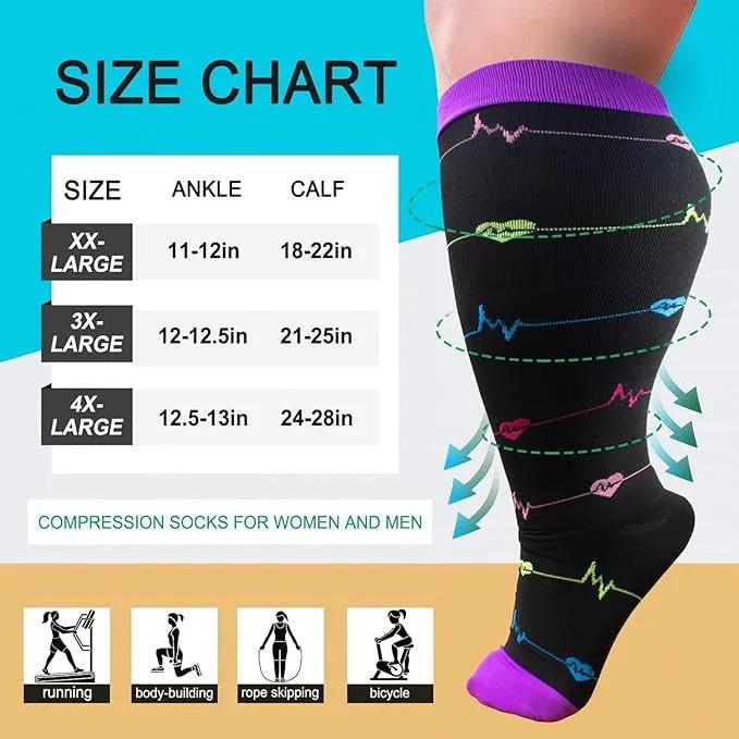 MhzyCaus Extra Wide Calf Compression Socks for Men & Women – Trendy Striped Sports Design, Breathable Quick-Dry Fabric, Firm Compression Support to Improve Circulation, Prevent Fatigue, and Stay Comfortable During Running, Gym, or Cycling Sessions