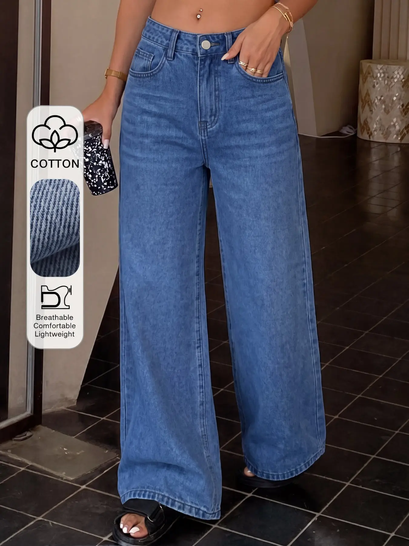 Women's Fashion Straight Leg Denim Jeans, Comfortable Fit and Durable Design, Perfect for Daily Wear, Loose-Fitting Casual Style