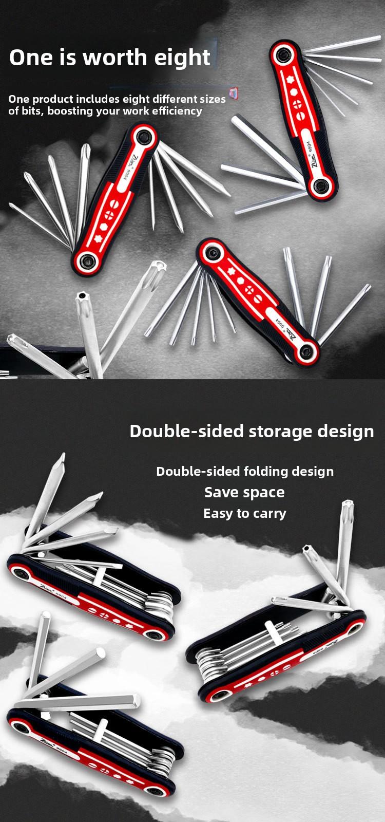 8-in-1 Chrome Vanadium Steel Hex Key Wrench with Hole, Torx, Folding Screwdriver Set, Outdoor Repair Tool Combo