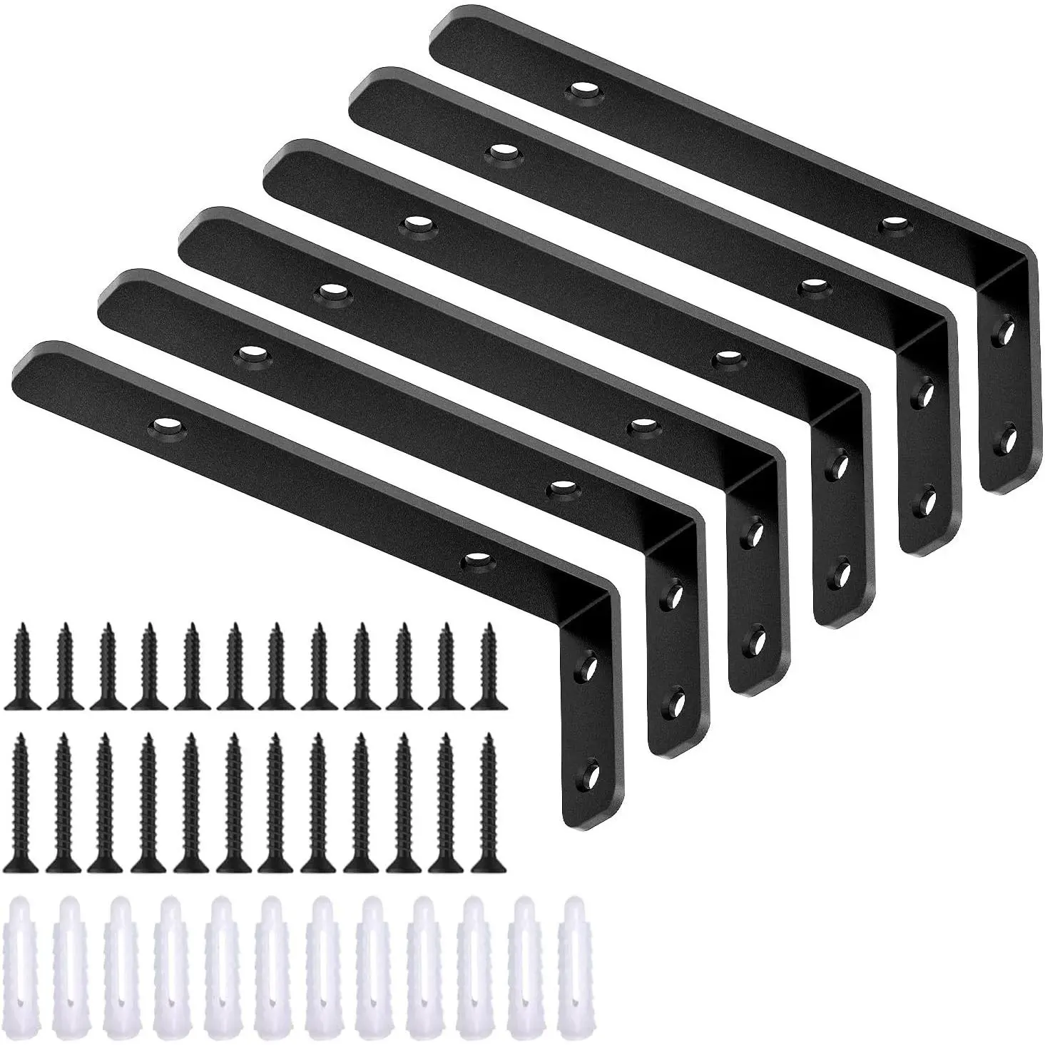 LSK 6PCS Black L Bracket, 5"×2"(125×50mm) Corner Shelf Support for Wooden Board, Max Load 42lb