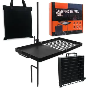 24" Heavy Duty Folding Campfire Grill, Compact Swivel Grill Design, Food-Safe Cooking Surface, Grate & Griddle for Campfire Cooking, Australian Owned