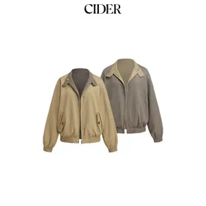 Cider Reversible Cotton-blend Stand Collar Houndstooth Oversized Bomber Jacket Dealsforyou