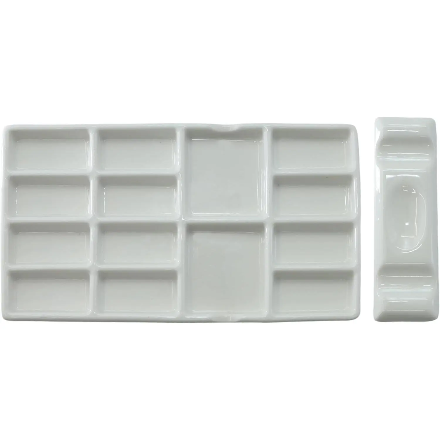 14-Well Ceramic Paint Palette 2pcs Porcelain Watercolor Painting Palette Paint Tray Ideal for Watercolor Tin and Painting Supplies