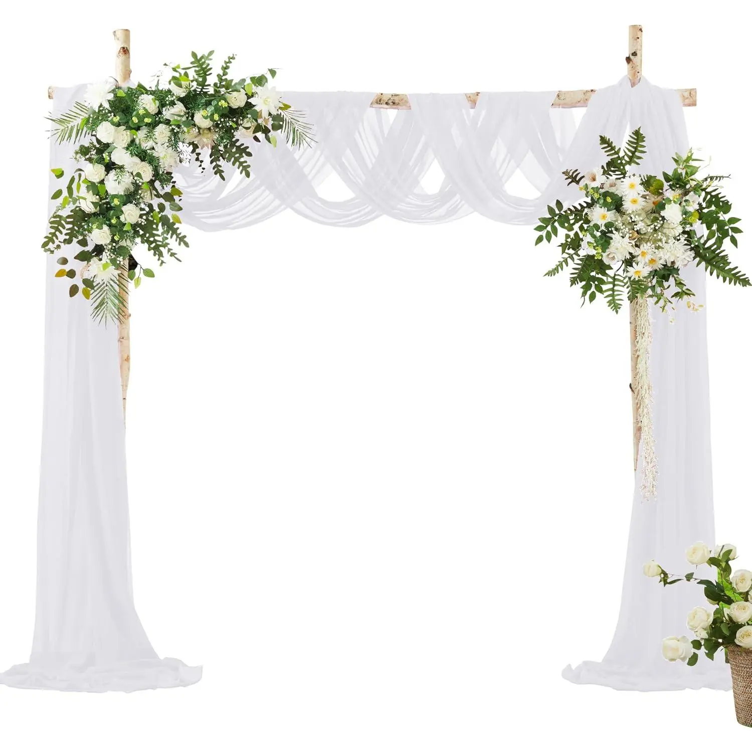 Wedding Arch Draping Fabric - White Chiffon, 1 Panel Sheer Drapes - 30 Inch x 20ft Chiffon Backdrop Curtain - Outdoor Sheer Drapery for Ceremony Party Ceiling