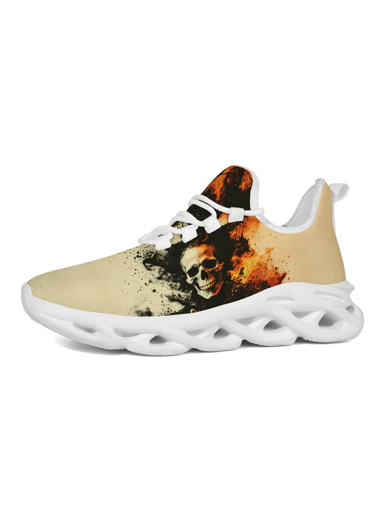 Women's Flame Skull Graffiti Sneakers, Dark Street Punk Style, Unique Design, Vibrant Colors, Perfect for Trendy Girls, Casual Fashion Shoes