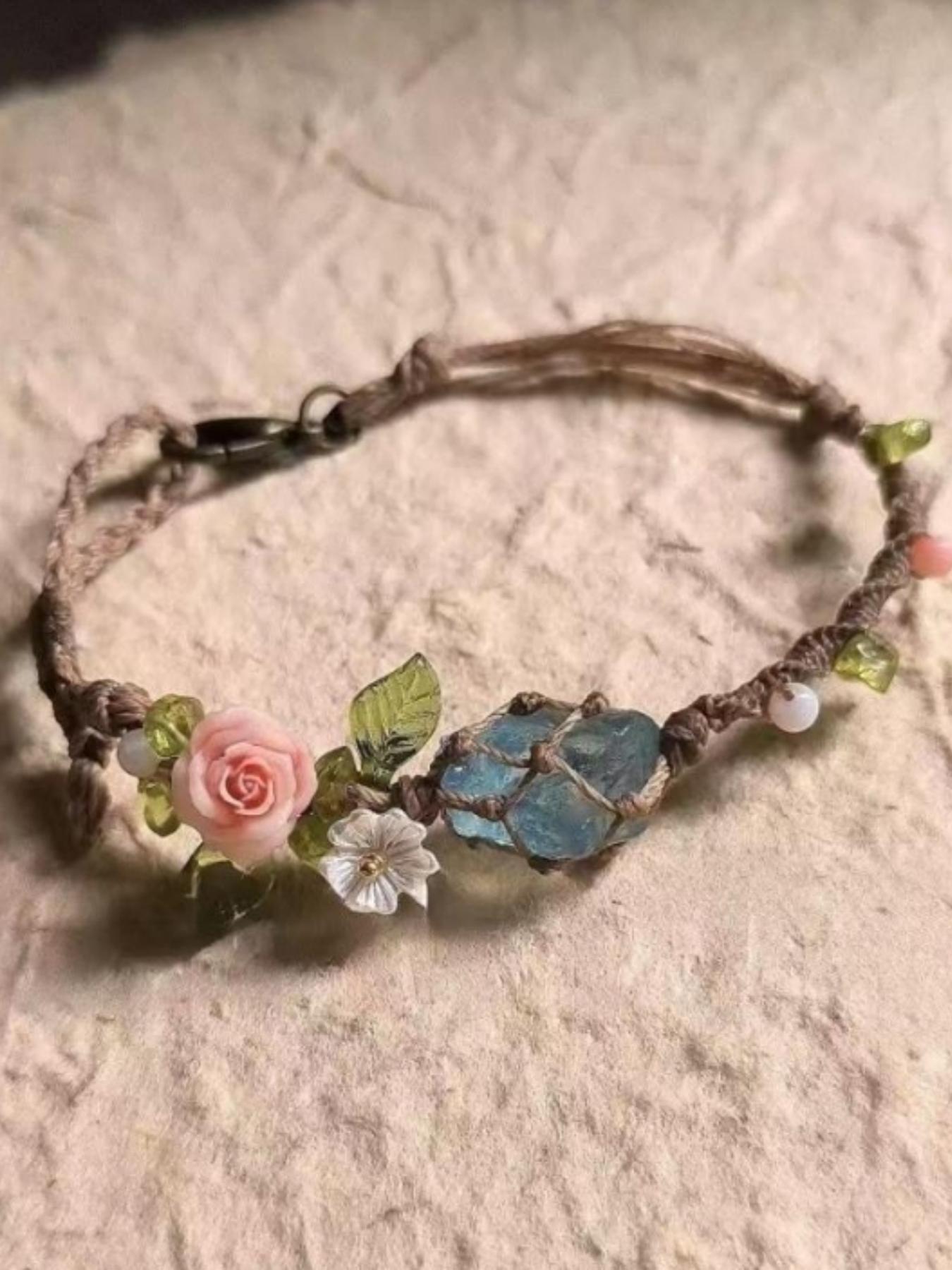 Handmade Bohemian Floral Bracelet, Natural Gemstones & April Birthstone, Light Ocean Jewelry, Perfect for Daily Wear