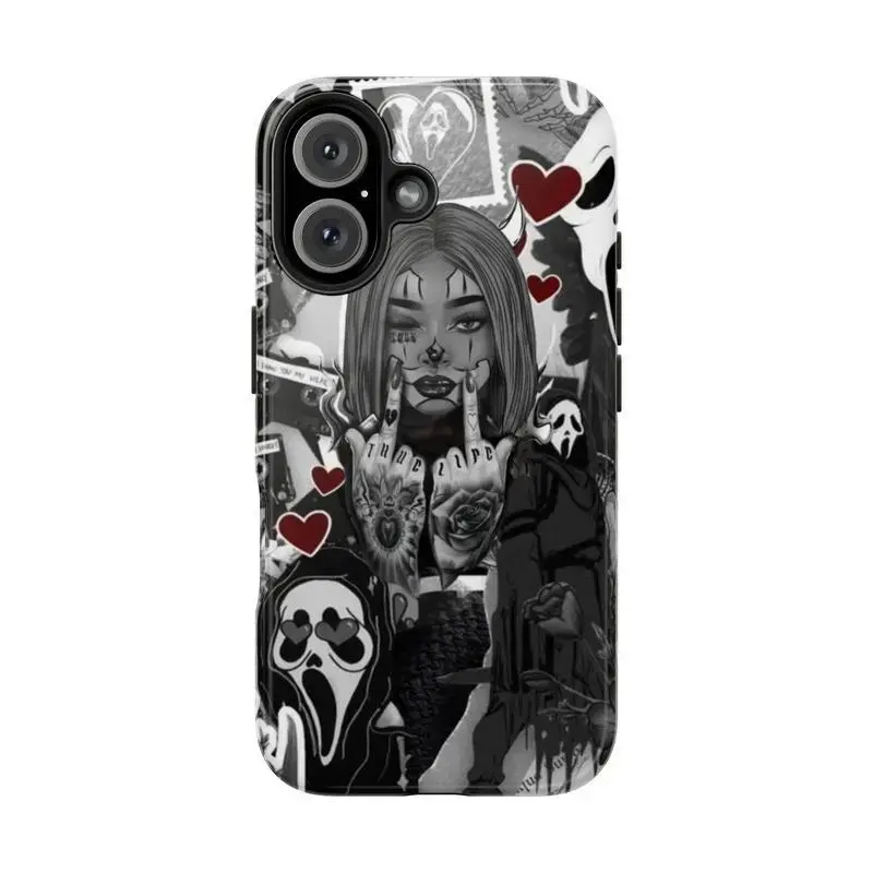 Y-Gothic Custom Protection Casing - Dark Cool Girl Phone Case with Wireless Charging Compatibility & Shock Resistance, Fit for iPhone 11 12 13 14 15 16 17 Pro Max,for Samsung S22 S23 S24 S25 Ultra, Ideal for Christmas Gifts, Smartphone, Handheld