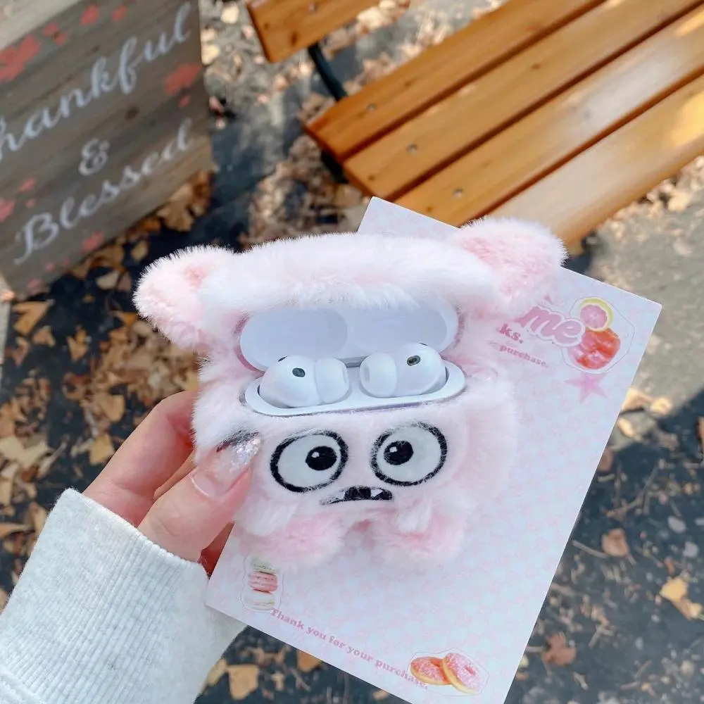 Kawaii 3D Big Eyes Cartoon Monster Plush Headphone Case for Apple Airpods 2 3 4 Pro2 Pro3 Pro Cute Pink Earbuds Shockproof Cover