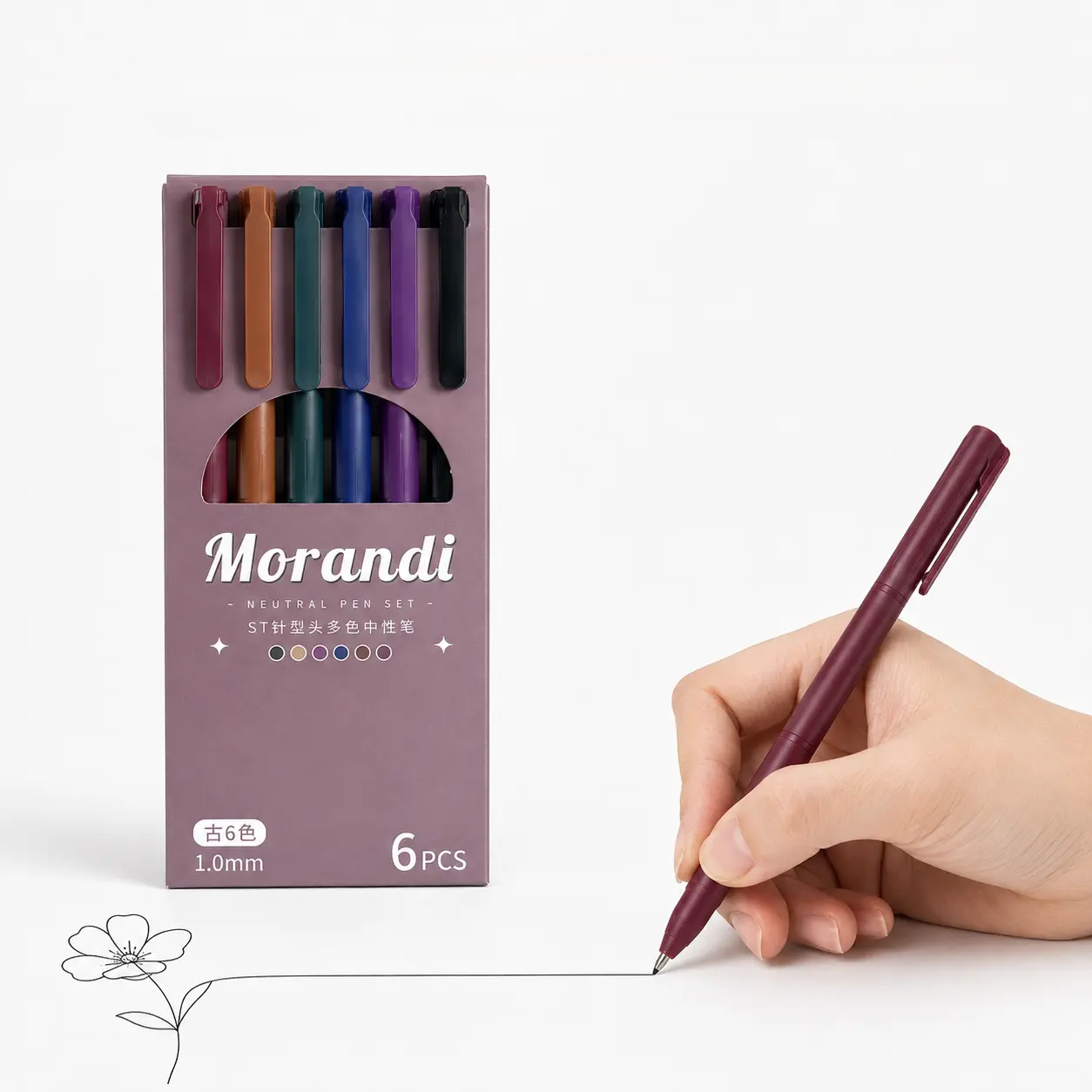 6 Pcs Morandi Polycarbonate Gel Pen Set - 0.5mm Fine Point Retractable Vintage Hues Colored Ink Pens, Aesthetic Office Stationery for Fine Writing, Bullet Journaling & Gift-Giving