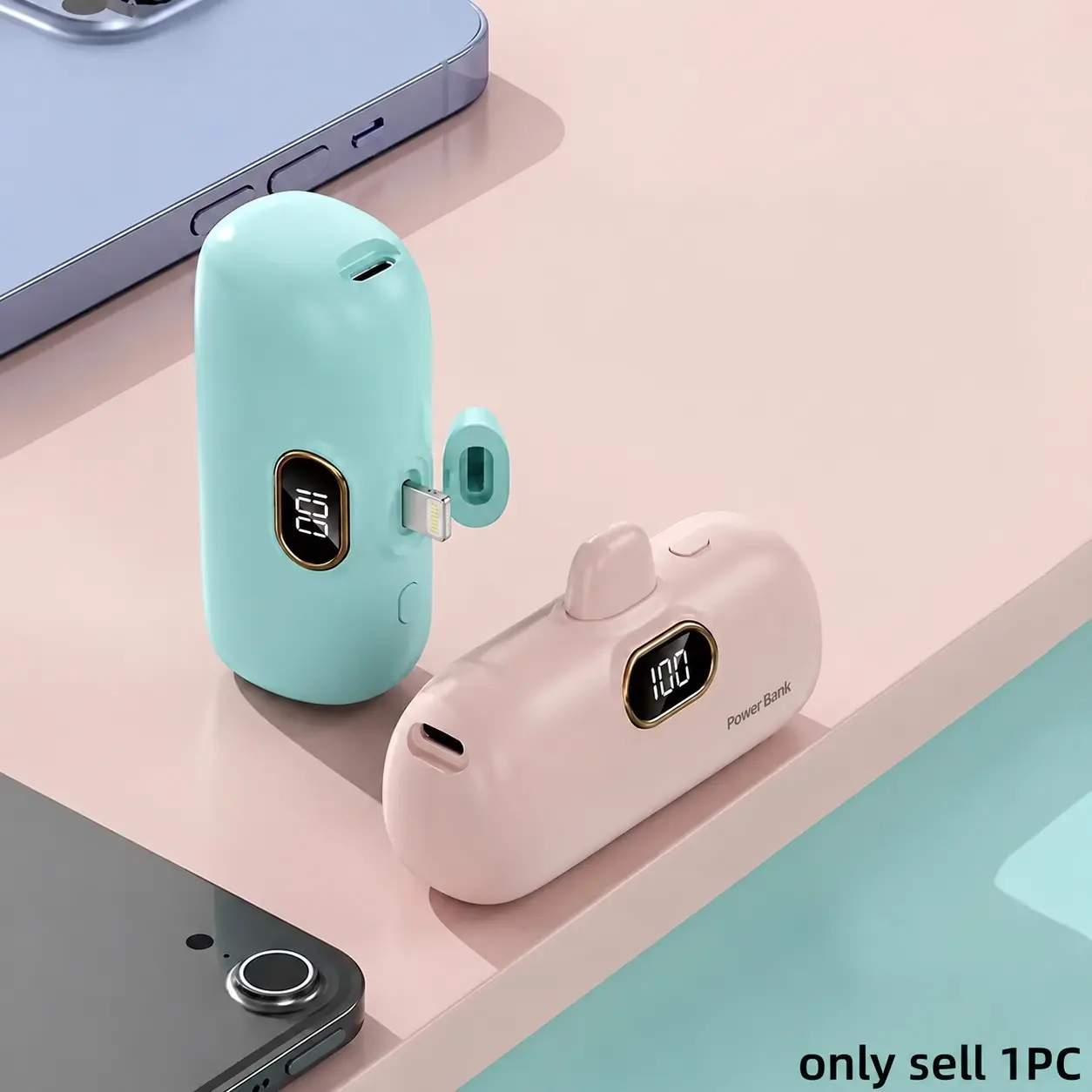 5000mAh Ultra-Portable Power Bank with Lightning Connector, Digital Display Mini Power Bank, Lipstick-Sized Charger, External Battery Power Bank, Compatible with iPhone 14/13/12/11 & Earlier Lightning Devices, Battery for Travel, Daily Com