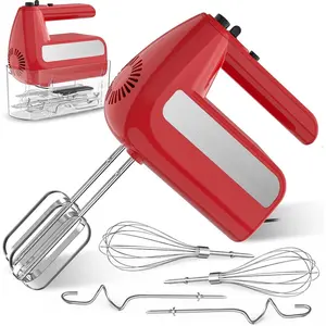 5-Speed Electric Hand Mixer, 800W Handheld Mixer with Turbo for Baking & Cooking, Kitchen  Mixer with Storage Case & 6 Stainless Steel Attachments (2 Beaters, 2 Dough Hooks, 2 Whisks)-Red