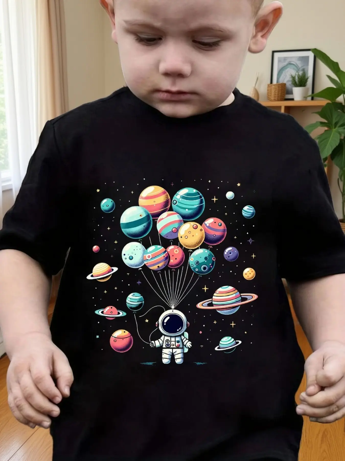 180g Fashion Comfortable Boys' T-Shirt, Astronaut Print Long Sleeve Loose Fit Tee, Cartoon Pattern All Season Casual Clothing