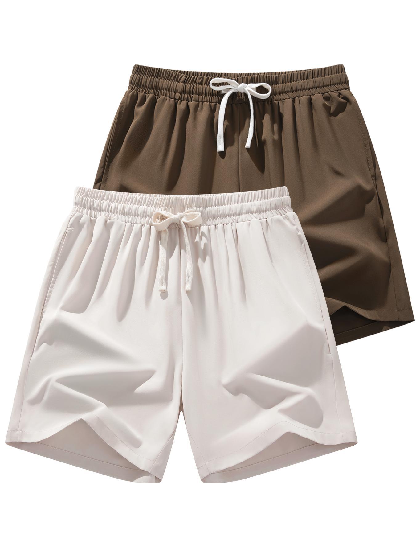 Men's Solid Color Drawstring Waist Shorts, Regular Fit Casual Comfy Breathable Shorts for Beach Vacation Outdoor Activities, Men's Bottoms for Summer, Drawstring Athletic Shorts