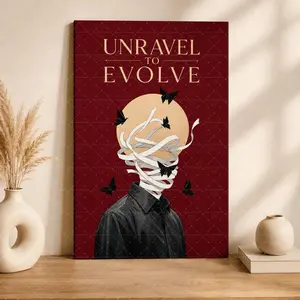Unravel to Evolve Wall Art Canvas Poster| Red Abstract Mental Health Canvas Print| Minimalist Inspirational Decor for Bedroom Living Room Office,wall decor,poster.