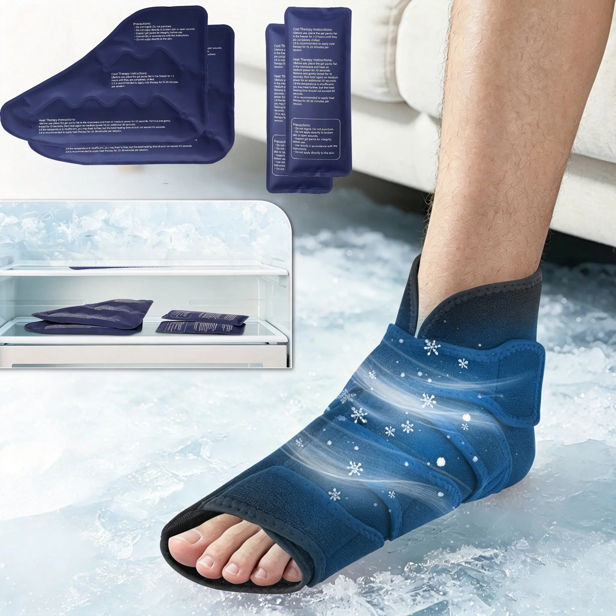 Ankle Ice Pack with 4 Gel Pads, Reusable Design Foot Ankle Brace For Sports Sprain Gel Ice Bag, Hot&Cold Compress Cold Therapy for Ankle Support Swelling, Plantar Fasciitis