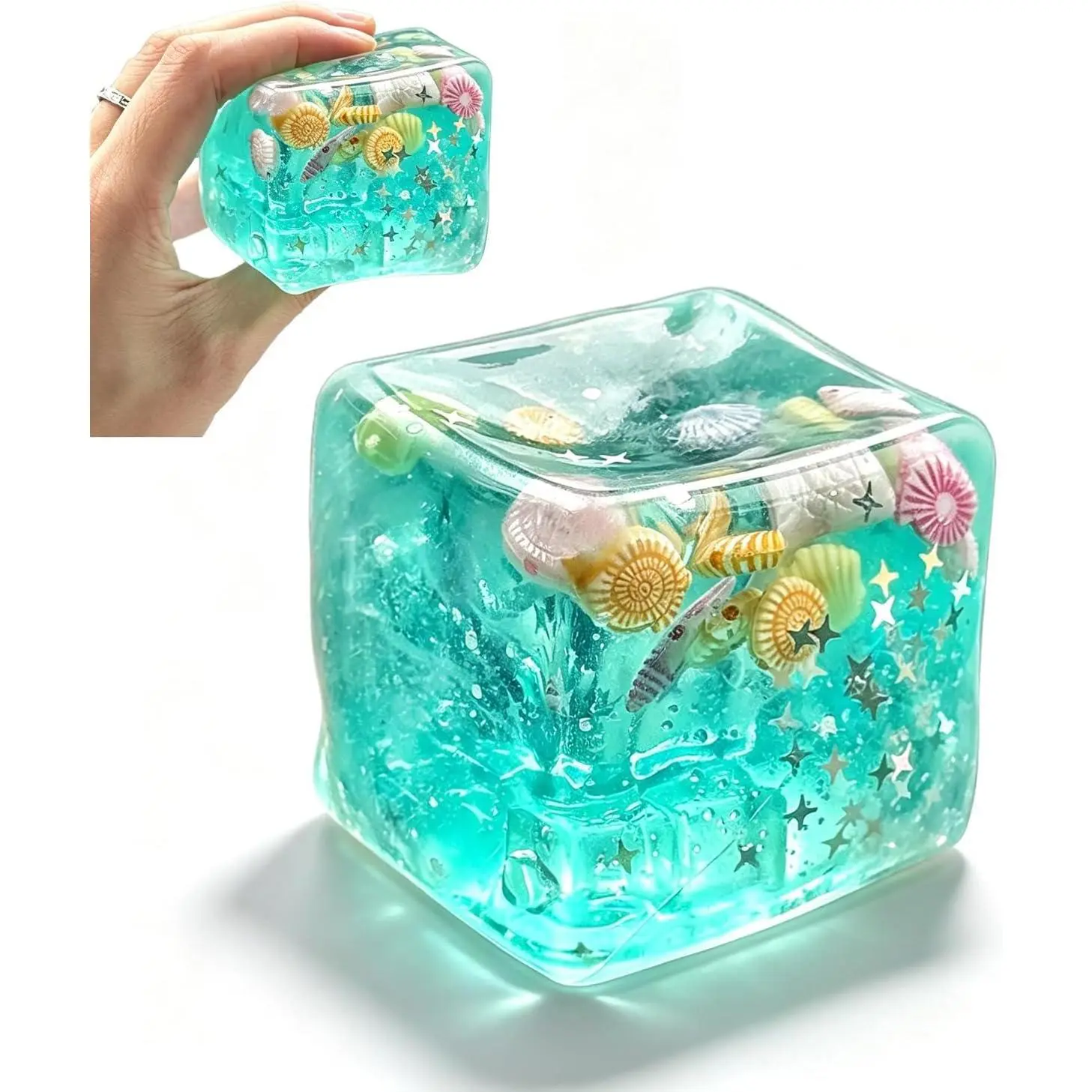 Slow Rising Ice Cube Squishy, Stretchy Sensory Squeeze Toy for Adult Stress Relief (Green)