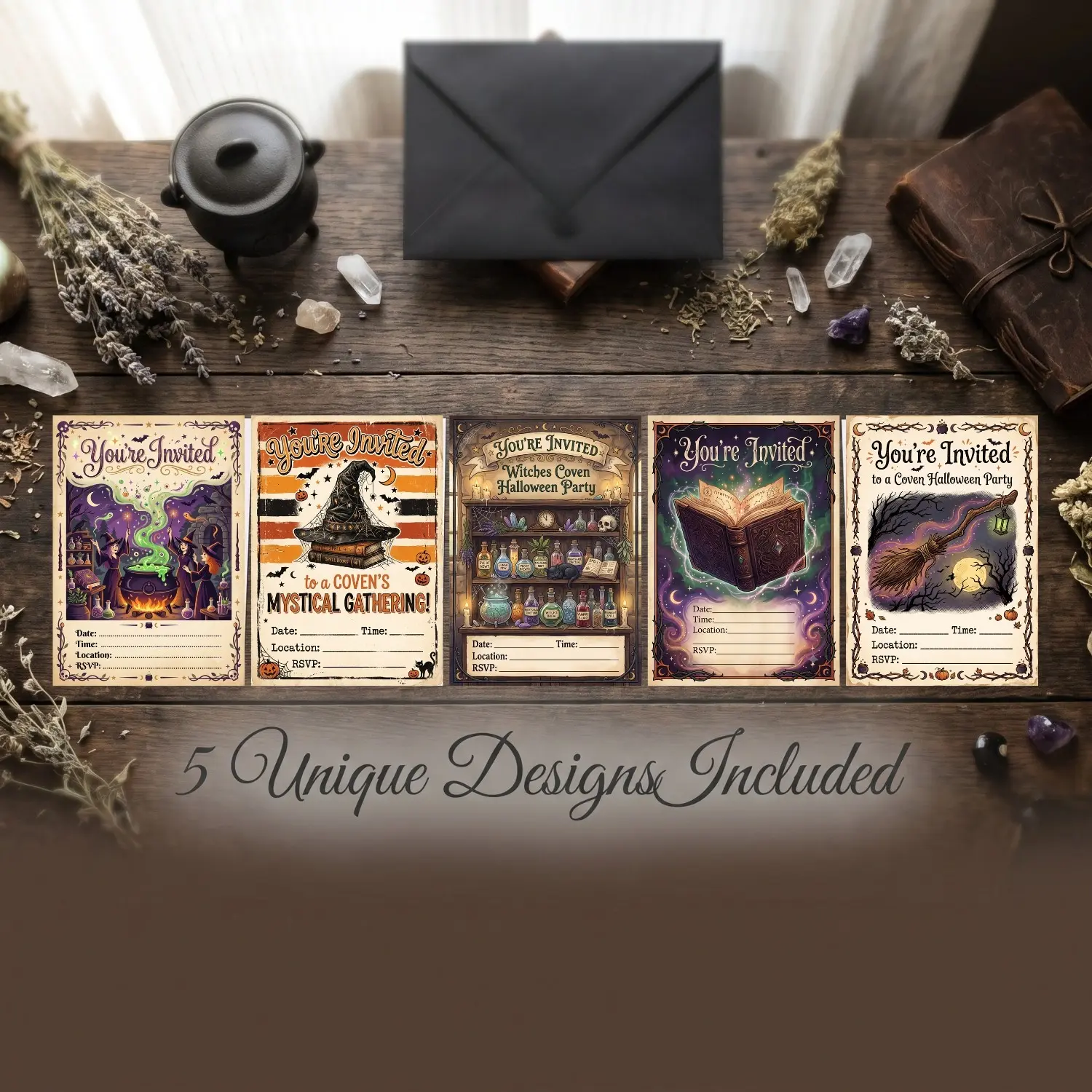 Witches' Coven Halloween Party Invitations 30 Pack, Spooky Pumpkin & Ghost Decoration Cards, Fall Decor for Festive Celebrations