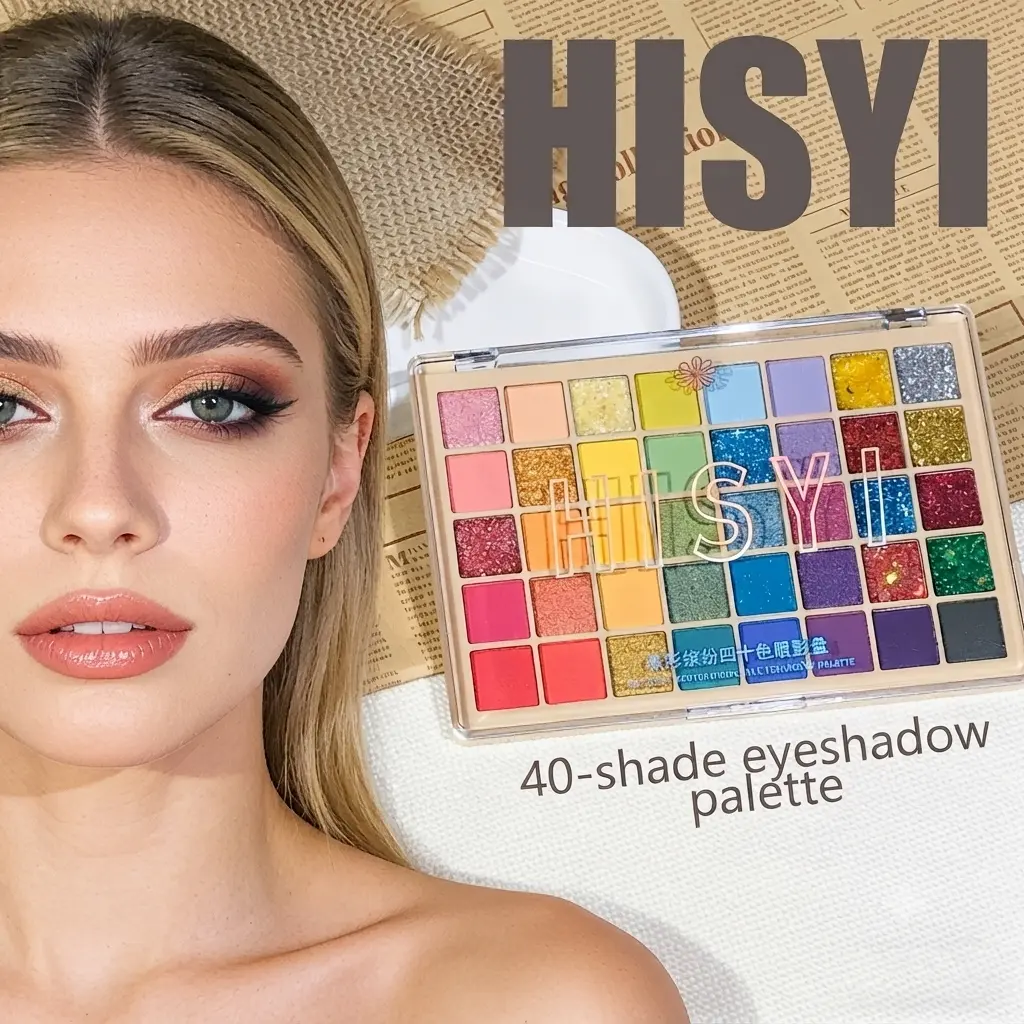 HISYI 40 Shades Rainbow Eyeshadow Palette, Highly Pigmented Palette, Assorted Metallic Shimmers & Star-shaped Glitter Sequins, Ultra Pigmented Smooth Blendable Low Fallout, Y2K Bold Bright Eye Looks, All-in-one Tray