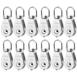 12 Pack M15 304 Stainless Steel Heavy Duty Swivel Wire Rope Pulley, Hanging Towing Pulley Wheel for Lifting