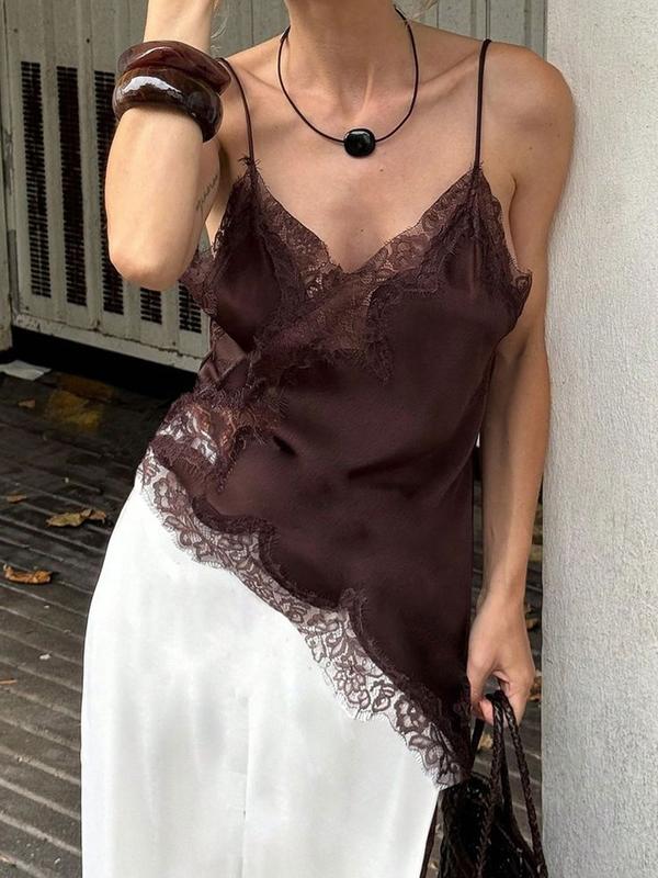 Women Summer Lace Asymmetrical Top Tanks & Camis Sleeveless Top With Open Back Crisscross Back Tank Cute Camisole Street Style Casual Tops Black Yellow Slip Top Vacation Spot Party Blue Top