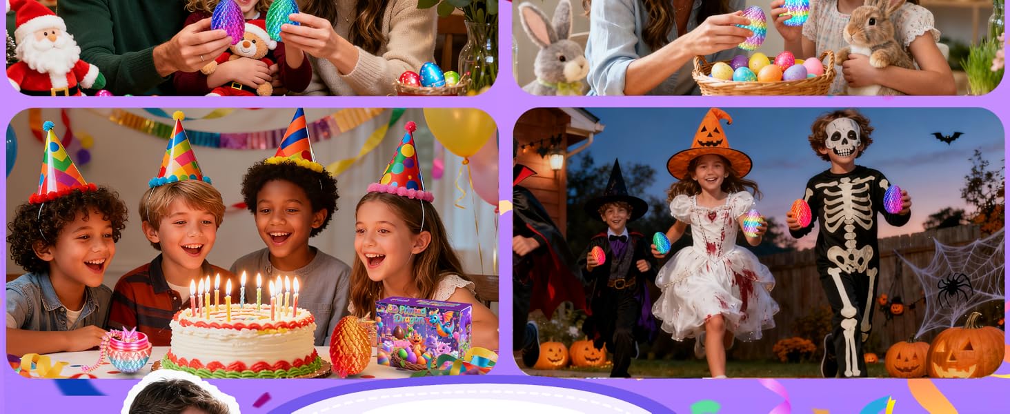 4PCS 3D Printed Dragon Eggs with Dragon Inside, Prefilled Easter Eggs with Toys for Kids 3D Printing Crystal Dragon Animals Easter Basket Stuffers and Essentials Dragon Gifts for Boys Girls