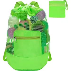 Mesh Beach Bag Drawstring Beach Backpack Foldable  Organizer Bag Shell Adjustable Straps Large Capacity Swim Bag