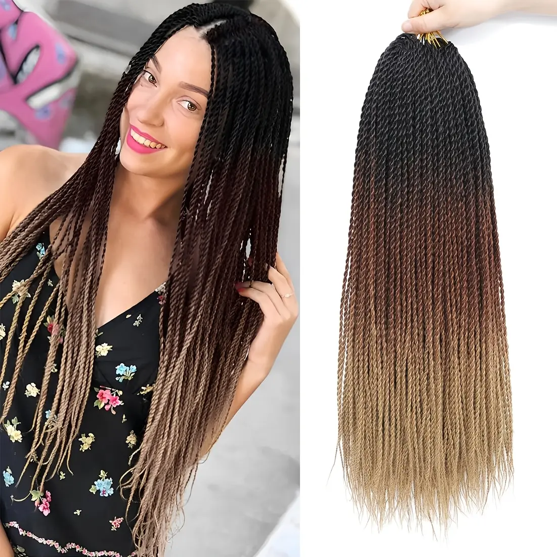 14/18/ 24inch Senegal twist crochet braiding hair extensions black brown gray purple gold gradient color synthetic braiding hair bundles for women