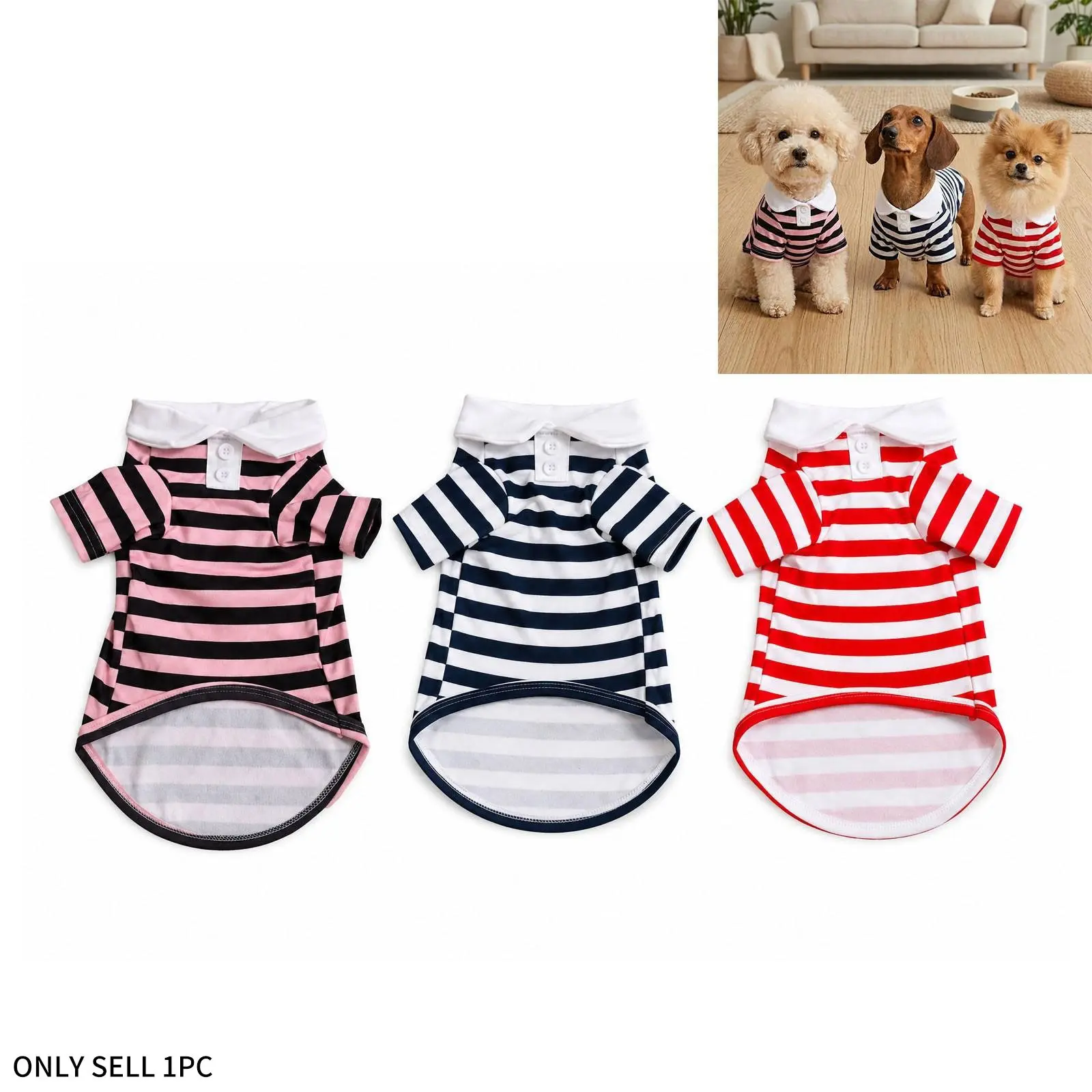Cute Striped Pet Polo Shirt with Collar, Trendy Dog Short Sleeve T-Shirt, Soft Breathable Puppy Summer Clothes, Husky Clothes, Navy