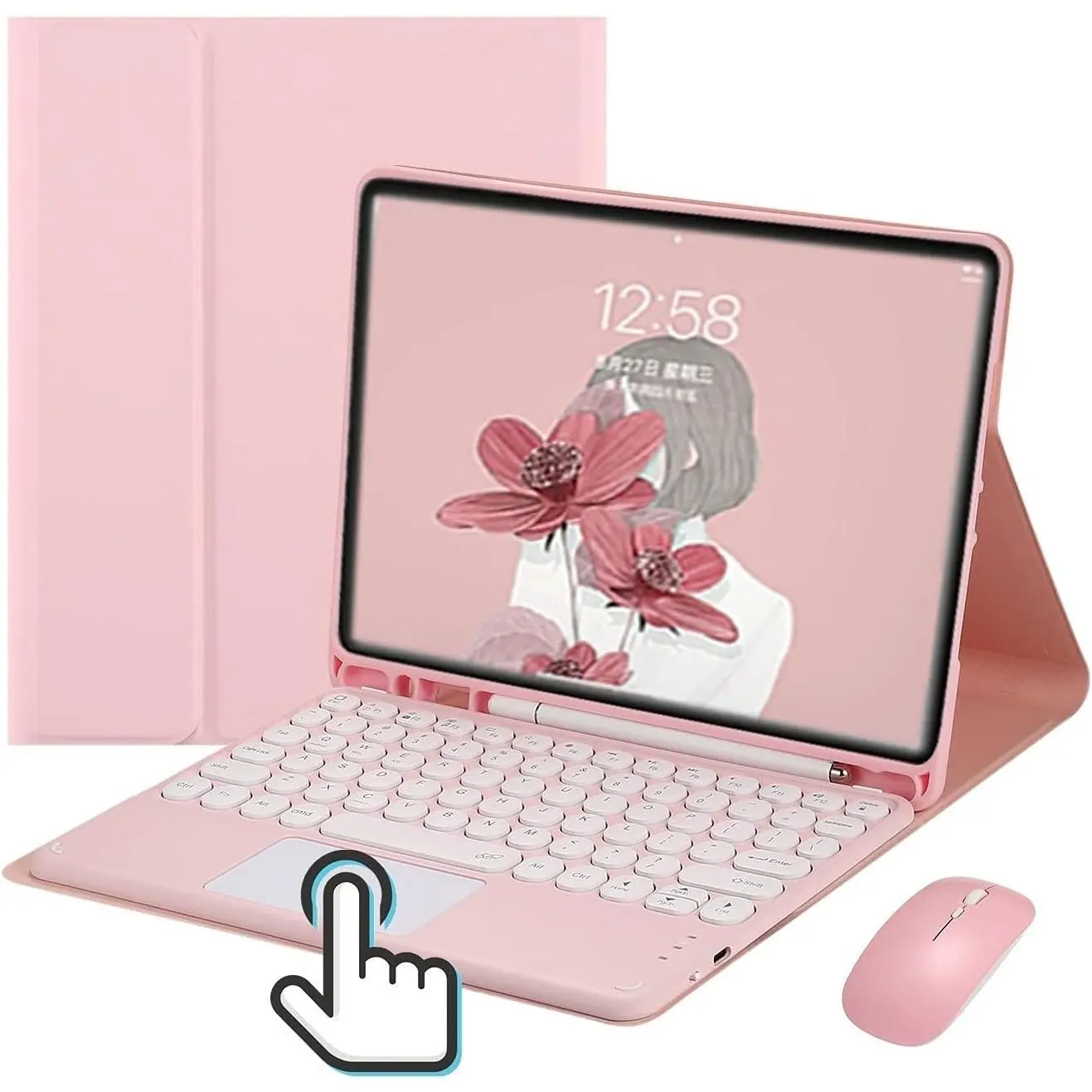 Pink Tablet Accessories Touch Keyboard Case with Detachable Keyboard, Retro Round Keys, Cute Color Trackpad, and Mouse for iPad 11th Gen (2025, A16, 11in) & iPad 10th Gen (2022, 10.9in), Detachable Keys