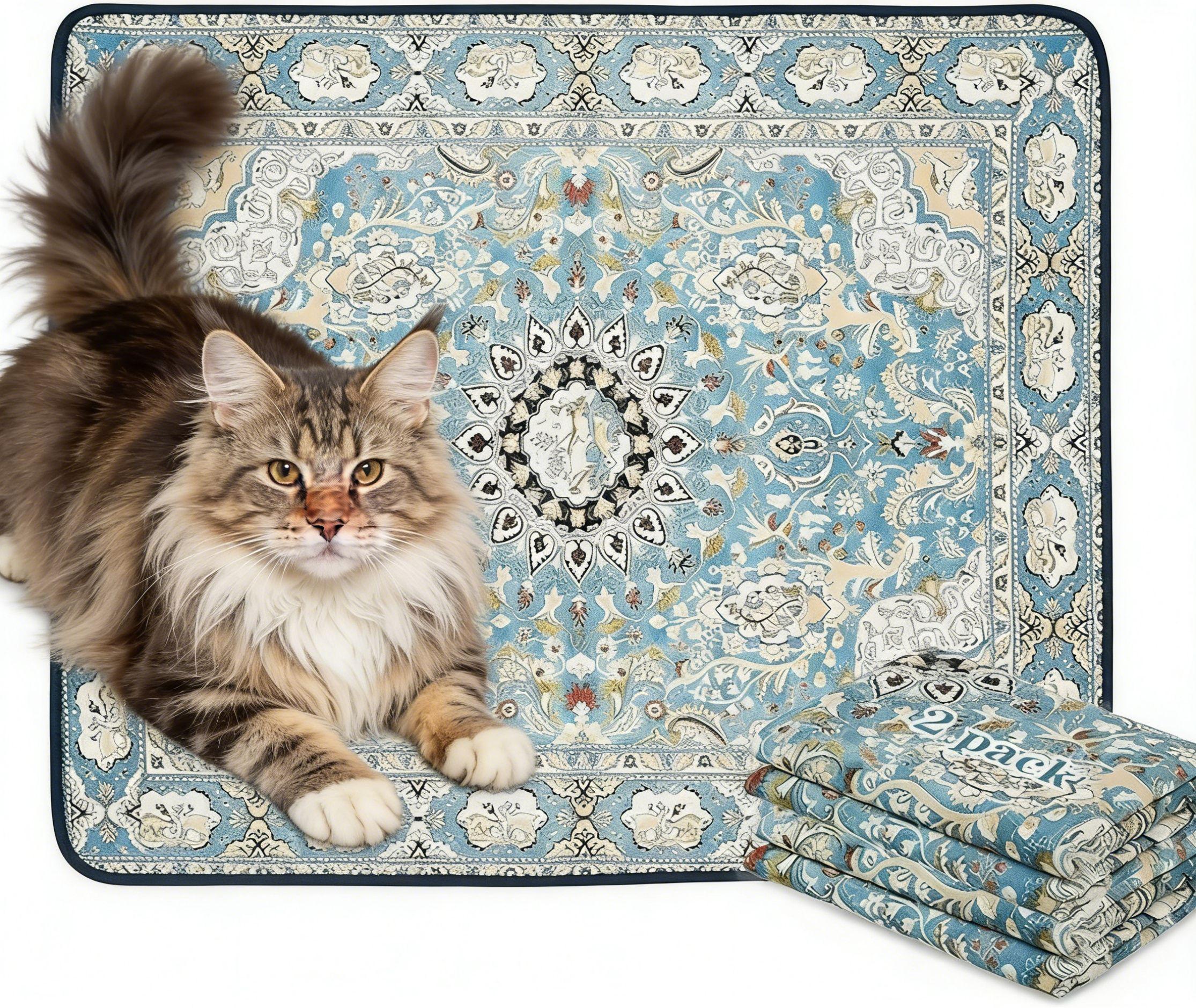 Premium Washable Cat Litter Mat - 2 Pack, 36" x 41" Super Absorbent Leak-Proof Training Pad, Non-Slip Whelping Mat, Suitable for Litter Box Areas and Pets