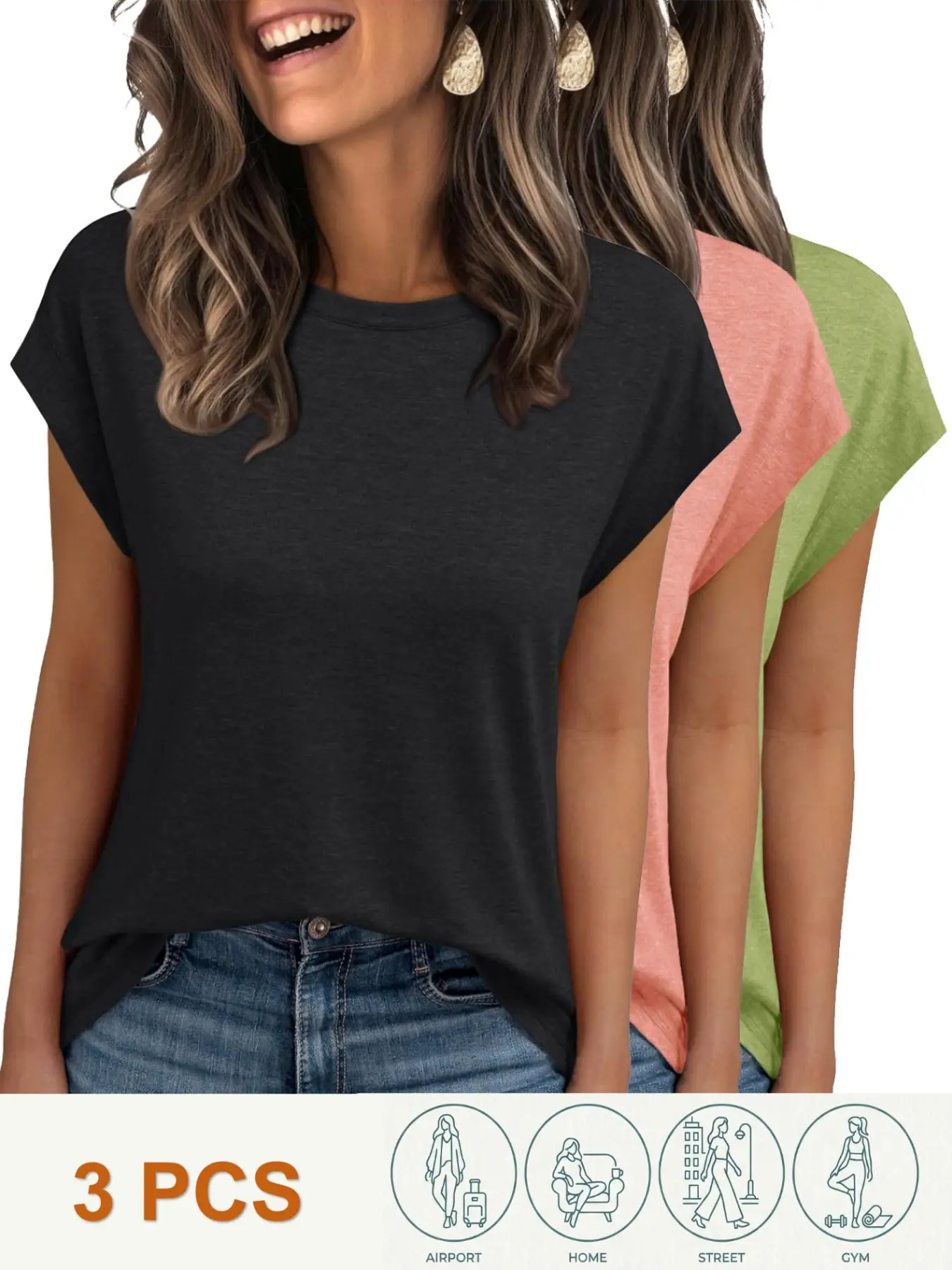 Women's Summer Cap Sleeve Tops, Soft Stretchy Fitted Basic Lightweight Tee Shirts, Cute Slim Short Sleeve Blouse, Casual Daily Office Dating Wear