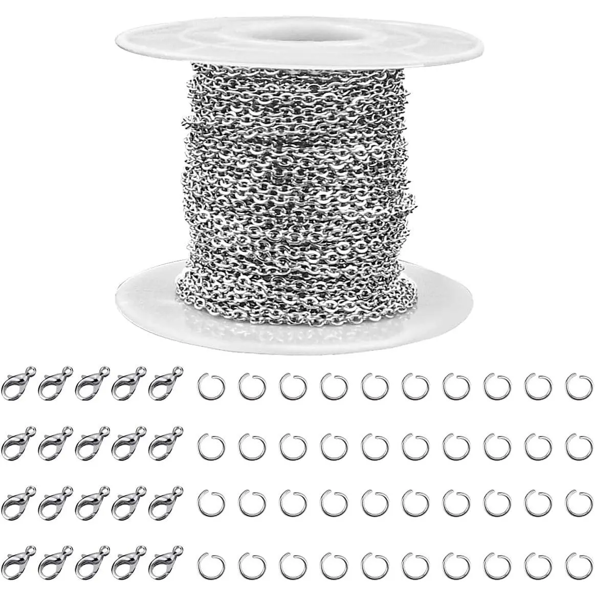 33  Stainless Steel  Chains for  Making -  Chain Roll with 40 count Open Jump Rings & 20 count Lobster Clasps -  Necklace Link  Chains DIY Accessories (2.0mm)