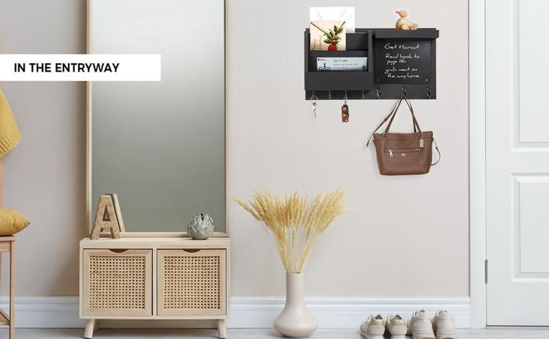 F-HP10  Key Holder for Wall - Mail Holder Organizer Wall Mount with Shelf - Hanging Key Rack Hanger with Hooks Decorative for Home Coat Letter Dog Leash Entryway Living Room Decor Farmhouse Metal