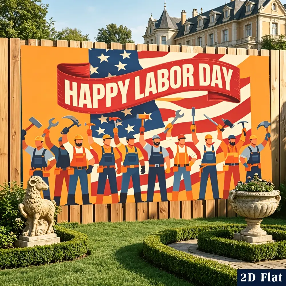 Orange Labor Day Workers Wall Tapestry, Polyester Celebration Backdrop for Workshop, Office, Community Event and Home Decor
