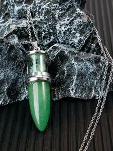 Natural Crystal Bullet Pendulum Necklace, Chip Stones Wishing Bottle Healing Crystal Pendant Reiki Dowsing Jewelry Gift