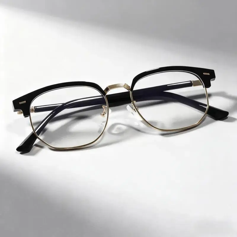 Metal Frame Square Anti-Blue Light Glasses with Minimalist Stylish Design, Comfortable Eye Protection Eyewear Suitable for Office Work, Long Screen Time and Daily Casual Everyday Matching