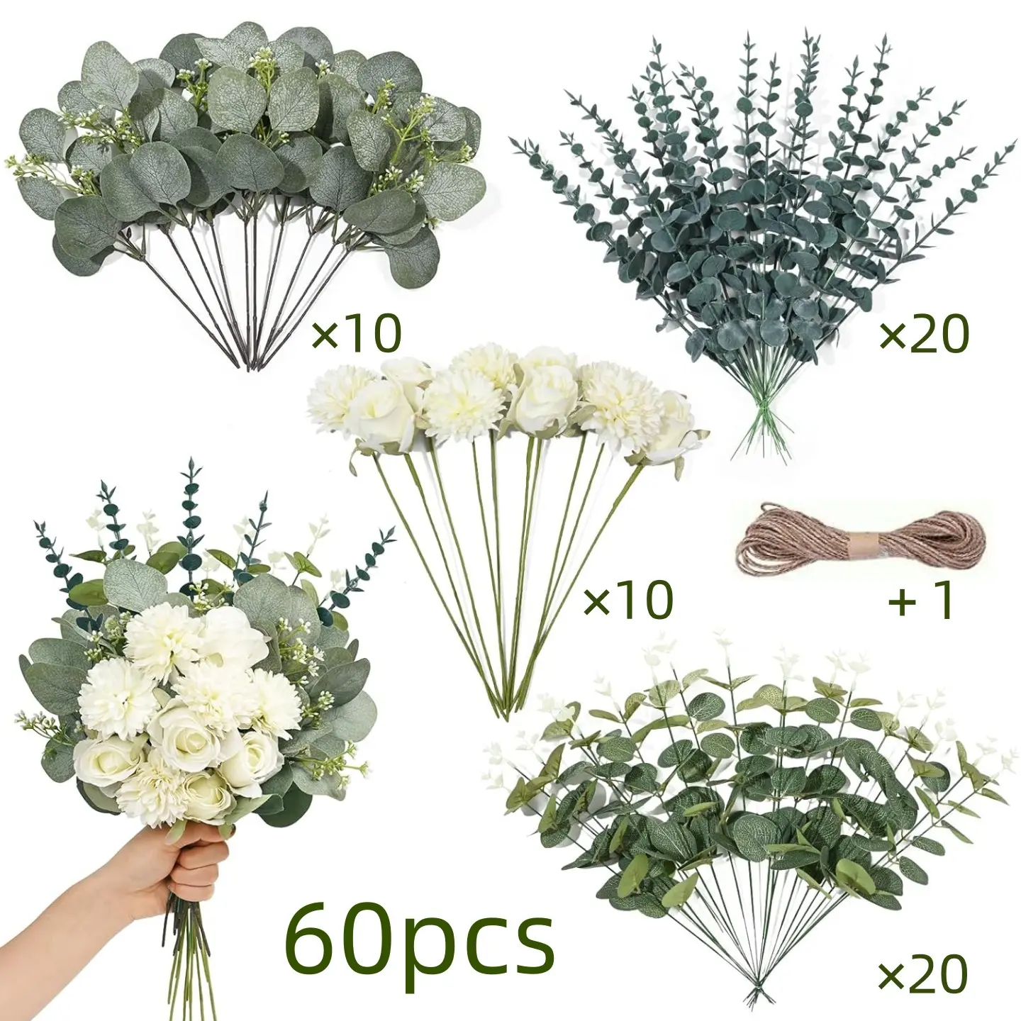 60/120 Artificial Eucalyptus Stems and Fake Flowers, Decorative Faux Flowers, Decorative Fake Plants, Mixed Eucalyptus Leaves, Silver Color Stems, Floral Wedding Decor, Home Decoration
