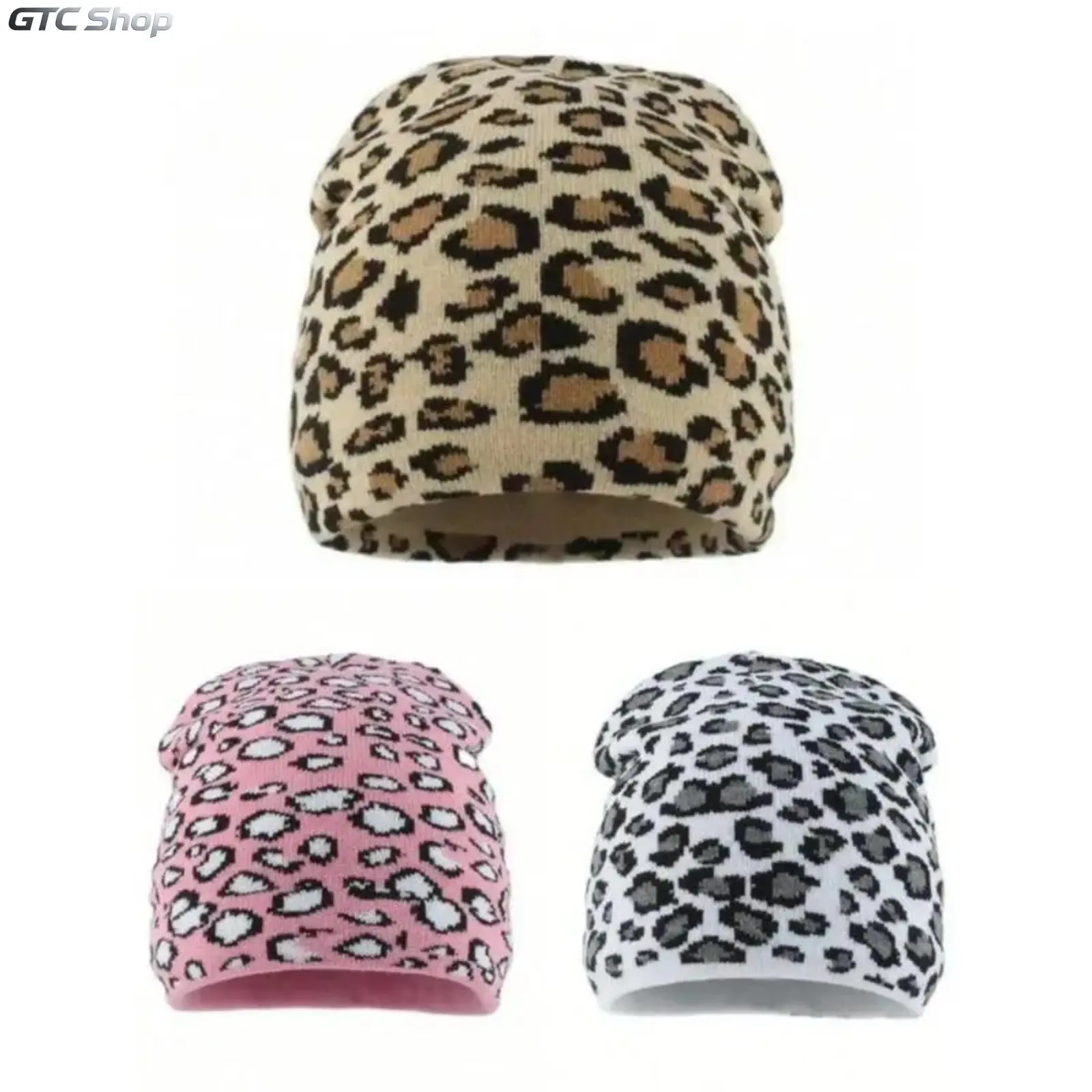 Unisex Boho Leopard Print Acrylic Knit Beanie - Vintage Streetwear Jacquard Cap, Thick Fabric 1 Size Men's Accessories, Animal Print Cheetah Leopard Hats for Fall Winter Casual Everyday Warm Headgear, Assorted Colors, One Size
