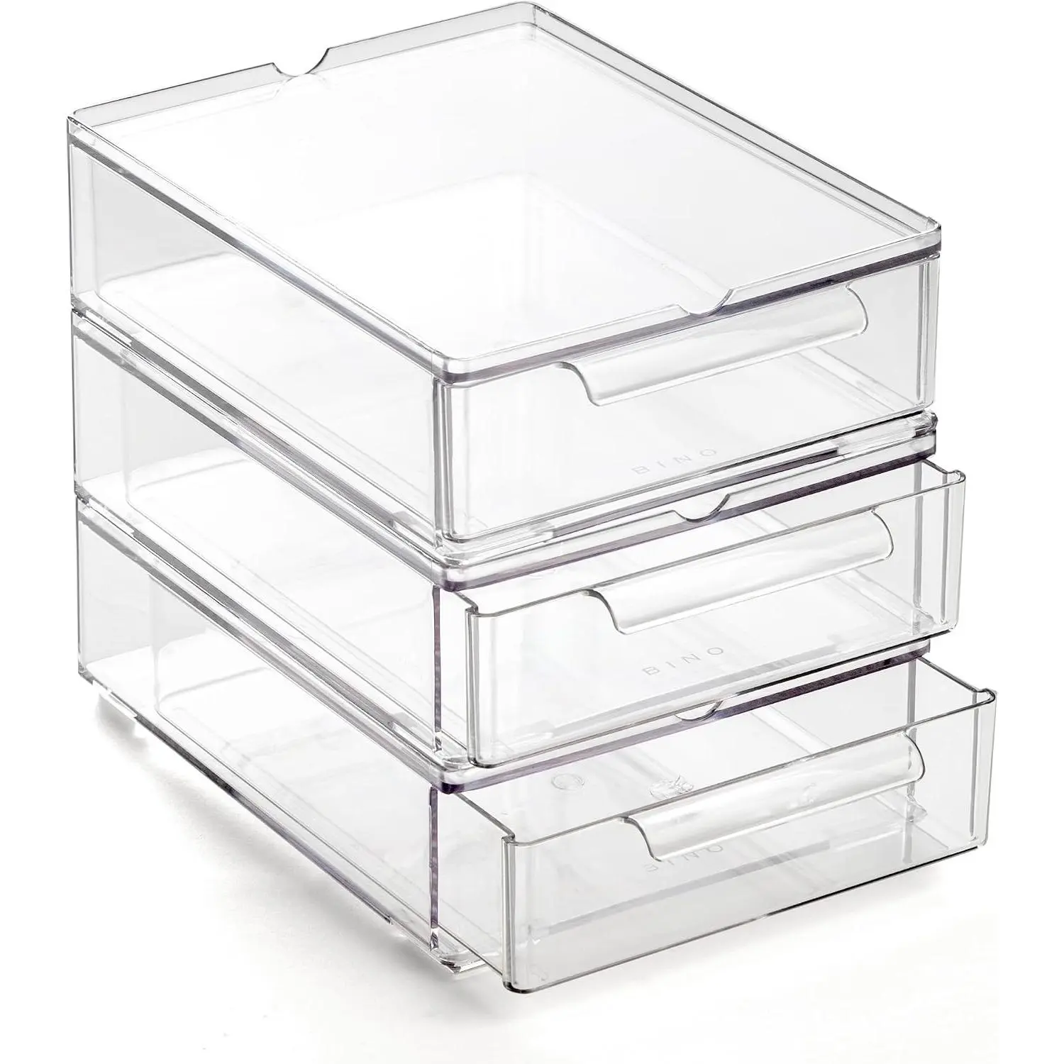 Clear Stackable Storage Drawers, Small 3-Pack with Built-In Handles, Durable Plastic Organizer, Modular Acrylic Drawer