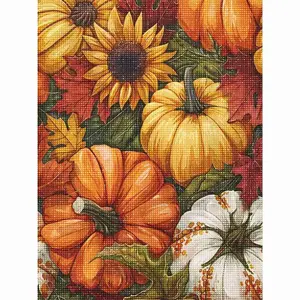5D Diamond Painting Kit, Autumn Harvest Pumpkin Sunflower Maple Leaf Pattern, High Quality Full Round & Square Drill Rhinestone Mosaic Cross Stitch, DIY Handmade Craft Wall Art Home Decor Gift