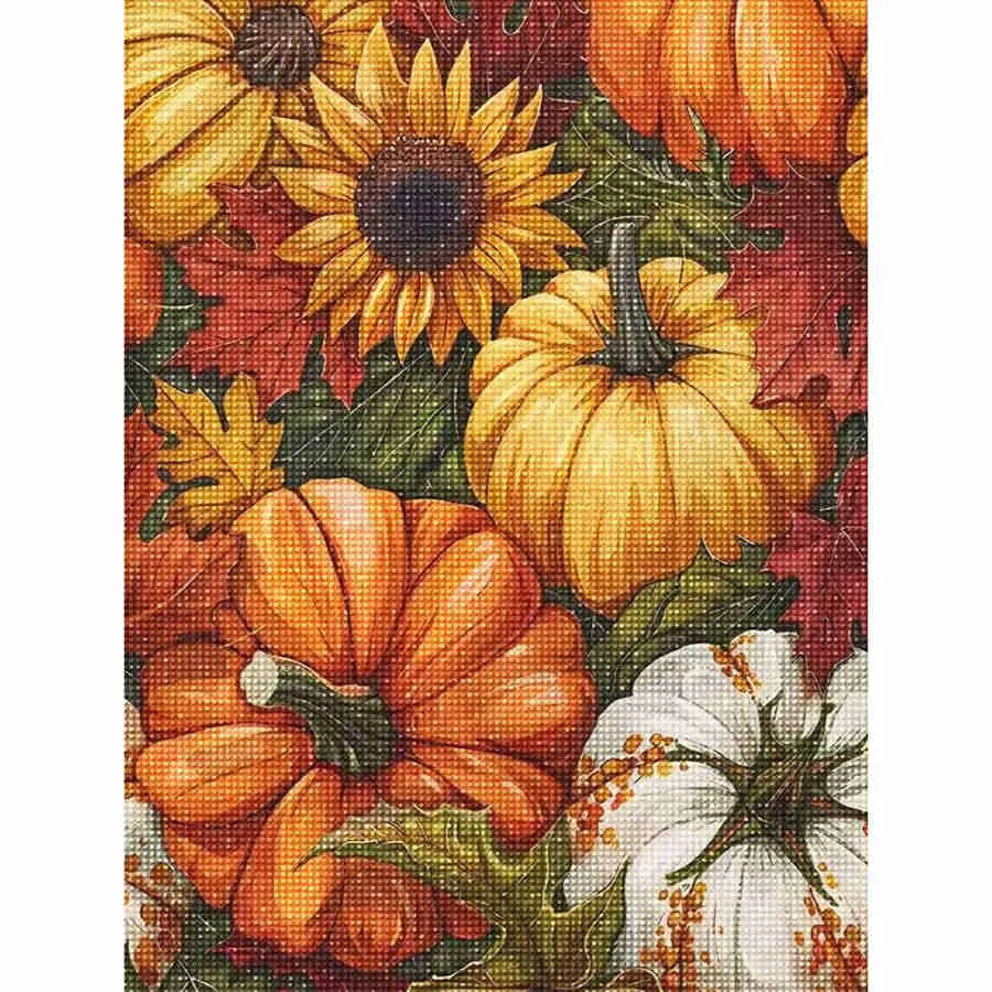 5D Diamond Painting Kit, Autumn Harvest Pumpkin Sunflower Maple Leaf Pattern, High Quality Full Round & Square Drill Rhinestone Mosaic Cross Stitch, DIY Handmade Craft Wall Art Home Decor Gift