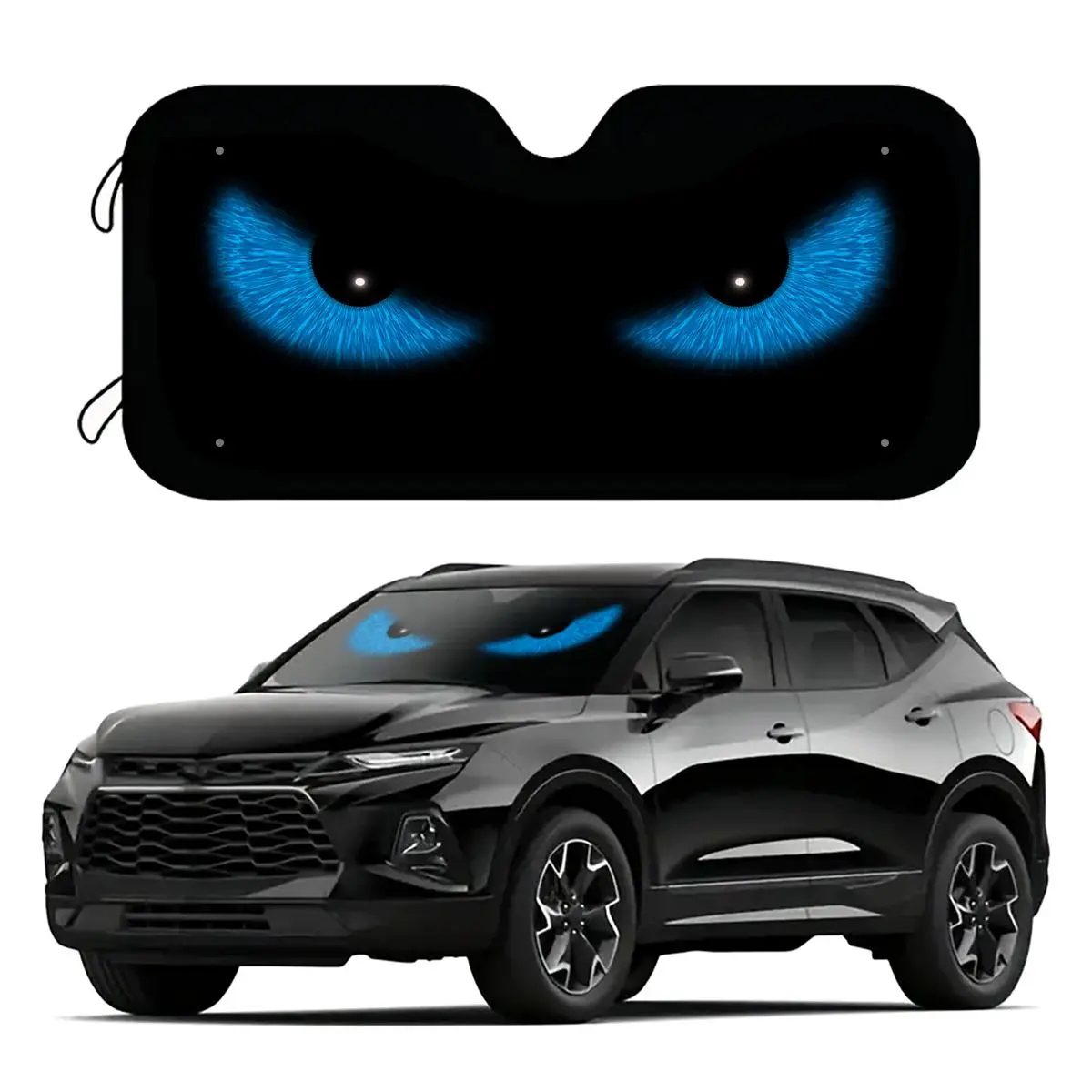 Car Windshield Sun Shade - Universal Triple-Layer Heat Insulation Sun Visor with Aluminum Foil Covers, 4-Cup Suction Hold, Water Soak Grip, Foldable UV Reflective Front Window Cover for Vehicles