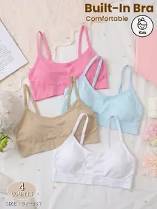 Girls' Tank Top Bra with Pads, Breathable Comfort Fit, No Steel Ring Design, Ideal for Ages 9-16, Casual Plain Style