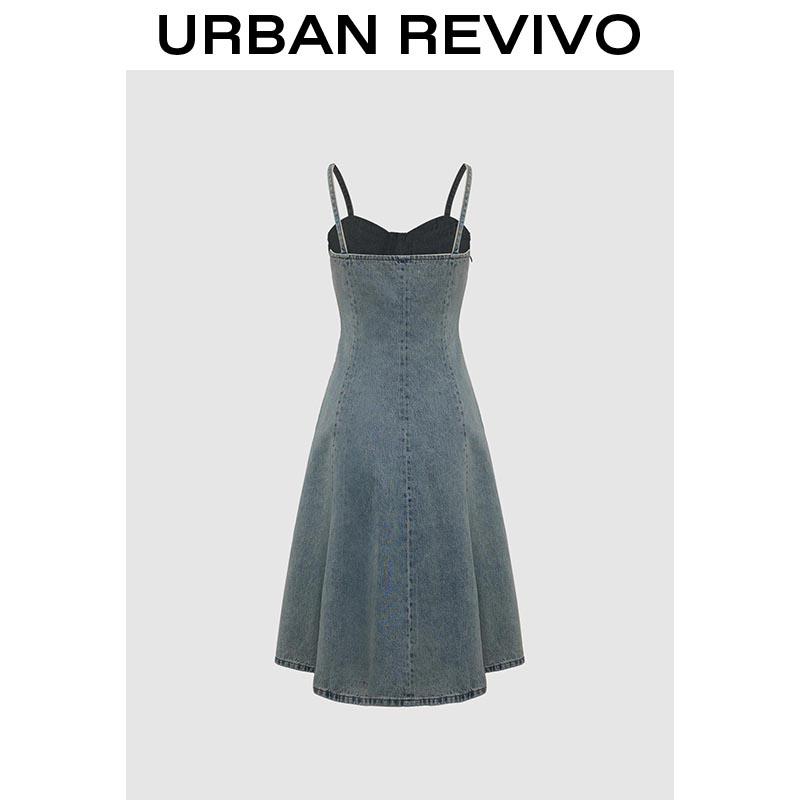 URBAN REVIVO Women's Denim A-line Dress: UIR850005 springtok Sundress Womenswear