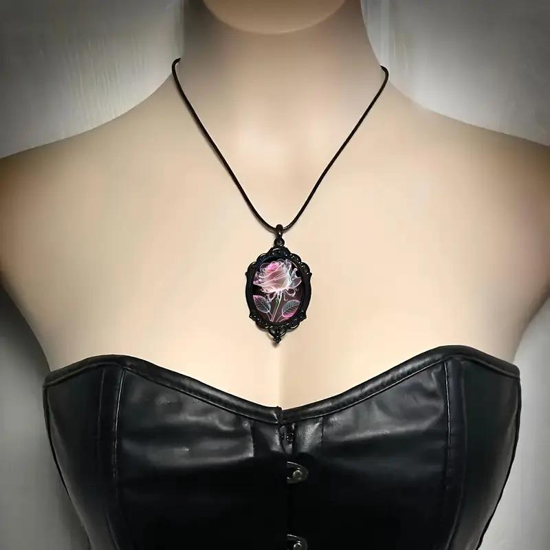 2026 New European and American Hot Selling Pink Transparent Petal Rose Pattern Glass Pendant Necklace for Women